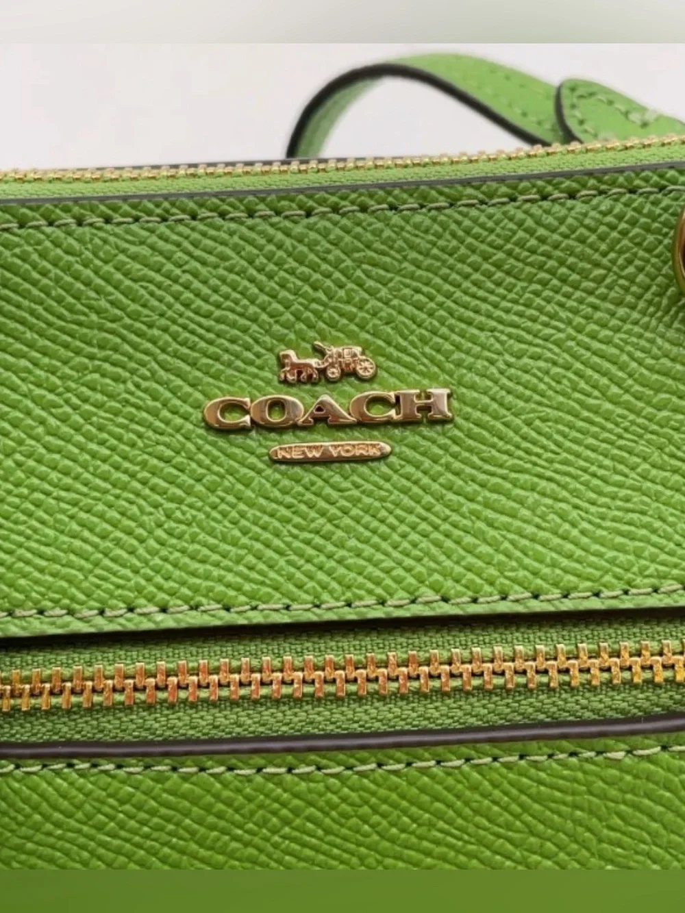 Coach Green Pebbled Leather Mini Satchel with Crossbody Strap